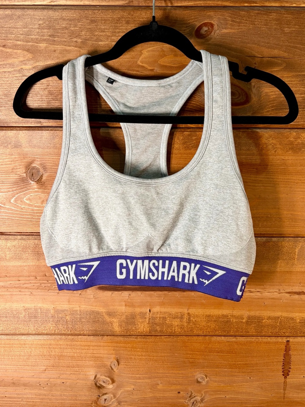 Gymshark Light Tan Racerback Sports Bra with Purple Logo Band Size Large 💕💜